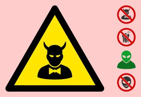 Vector Devil Warning Triangle Sign Icon Stock Illustration
