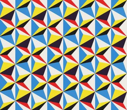 Vector Diagonal Movement Seamless Geometric Triangles Pattern in Red Yellow Blue Stock Illustration