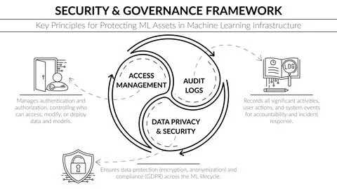 Vector diagram presenting the ML Security and Governance Framework Stock Illustration