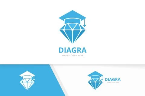 Vector diamond and graduate hat logo combination. Jewelry and study symbol or Stock Illustration