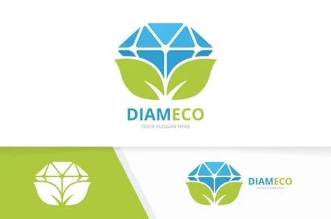 Vector diamond and leaf logo combination. Jewelry and eco symbol or icon. Unique Stock Illustration