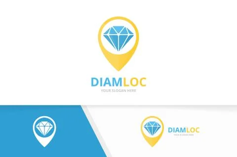 Vector diamond and map pointer logo combination. Jewelry and gps locator symbol Illustrazione stock