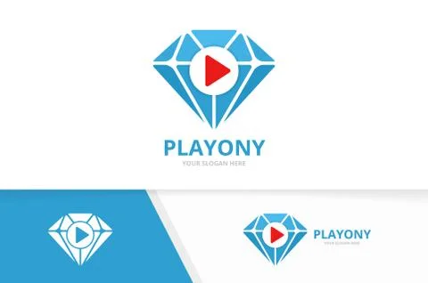 Vector diamond and play button logo combination. Jewelry and record symbol or Illustrazione stock