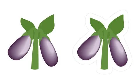 Vector die-cut outline sticker of a plant with purple eggplant vegetables イラスト素材