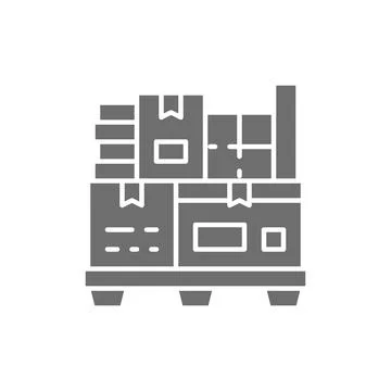 Vector different boxes on pallets grey icon. Ilustração Stock
