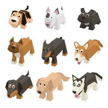 Vector different breed isometric dogs Stock Illustration