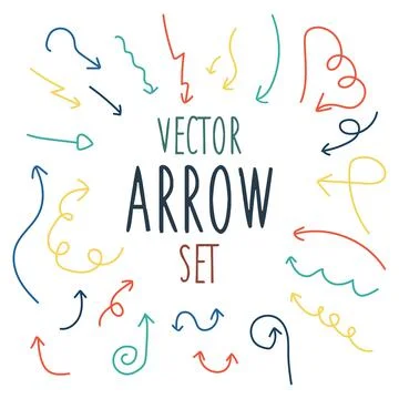 Vector of different color arrow set hand draw on white background. Vector ill Stock Illustration