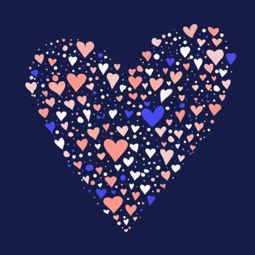 Vector different color hearts forming one heart Stock Illustration
