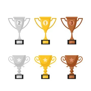 Vector different cups set on white background golden, silver and bronze trophies Stock Illustration