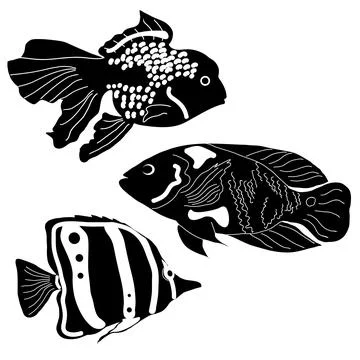 Vector different fish silhouette isolated on white Stock Illustration