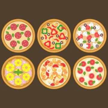 Vector different pizza set, flat design Illustrazione stock