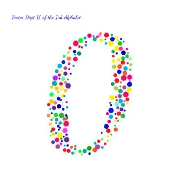 Vector Digit 0 from Bright Color Ink Blots with Splashes Stock Illustration
