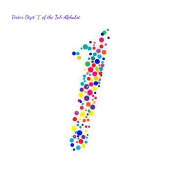 Vector Digit 1 from Bright Color Ink Blots with Splashes Stock Illustration