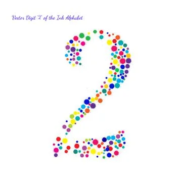 Vector Digit 2 from Bright Color Ink Blots with Splashes Stock Illustration