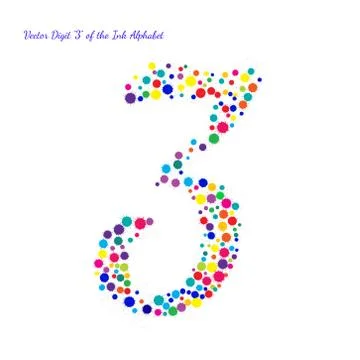 Vector Digit 3 from Bright Color Ink Blots with Splashes Stock Illustration