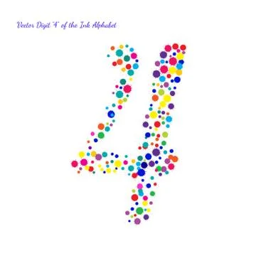 Vector Digit 4 from Bright Color Ink Blots with Splashes Stock Illustration