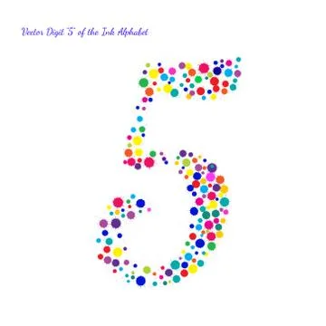 Vector Digit 5 from Bright Color Ink Blots with Splashes Stock Illustration