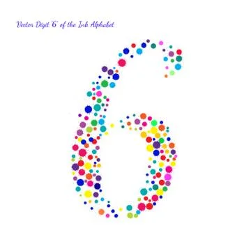 Vector Digit 6 from Bright Color Ink Blots with Splashes Stock Illustration
