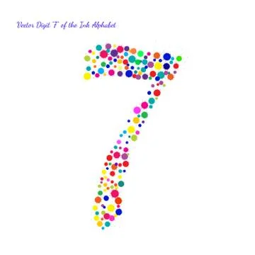 Vector Digit 7 from Bright Color Ink Blots with Splashes Stock Illustration