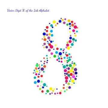 Vector Digit 8 from Bright Color Ink Blots with Splashes Stock Illustration