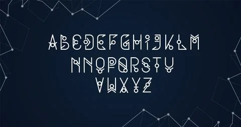 Vector digital alphabet with circles on a blue background. Stock Illustration