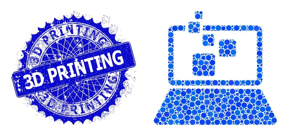 Vector Digital Computing Collage of Dots and Textured 3D Printing Stamp Seal Ilustração Stock