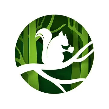 Vector digital craft style of eco green forest and Squirrel with chestnut. Stock Illustration
