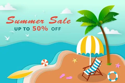 Vector of digital craft style for Summer sale banner. Stock Illustration