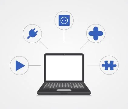 Vector digital marketing. Laptop with sample icons 스톡 일러스트
