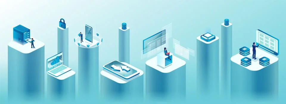 Vector of digital technology, big data analysis and computer secured network Stock Illustration