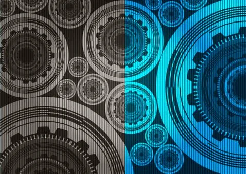 Vector Digital Technology Gears wheel and Cock Background,modern style Stock Illustration