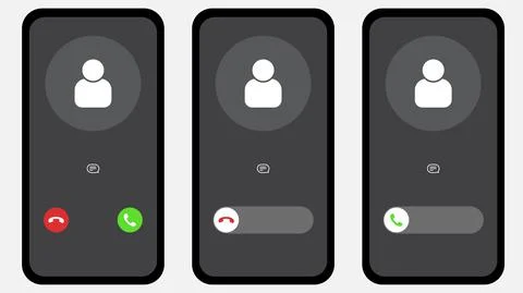 Vector dimensionless graphics. IPhone call screen set. Interface, slide to an Illustrazione stock