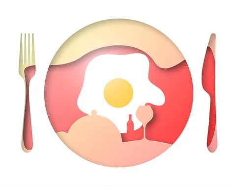 Vector dinner in paper art style Stock Illustration