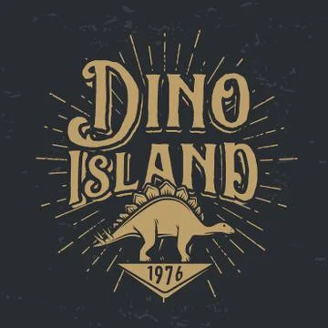 Vector dino island logo concept. Stegosaurus national park insignia design Stock Illustration