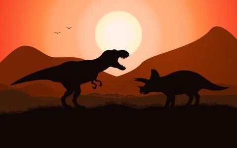 Vector dinosaur battle silhouette Stock Illustration