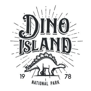 Vector dinosaur island logo concept. Stegosaurus national park insignia design Stock Illustration