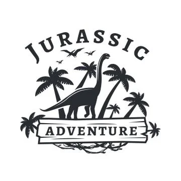Vector dinosaur logo concept. Sauropod adventure park insignia design. Jurassic Stock Illustration