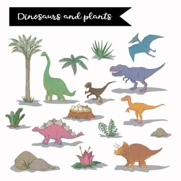Vector dinosaur set isolated over white vector Stock Illustration
