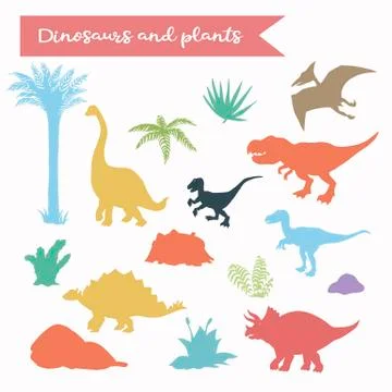 Vector dinosaur silhouette set isolated over white vector Stock Illustration
