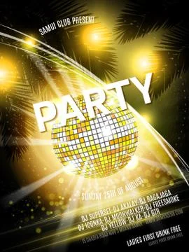 Vector Disco Party Flyer Design with  ball on shiny background. Eps10 Stock Illustration