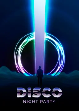 Vector disco poster design template in 80s retro futurism style, bright beam Stock Illustration