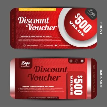 Vector discount voucher on the gradient hexagon mesh pattern and red backgrou Stock Illustration