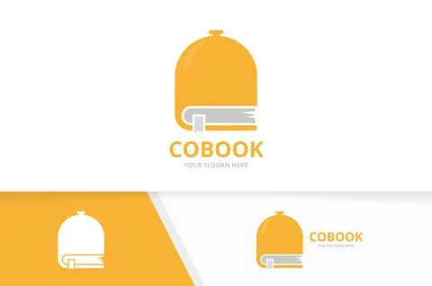 Vector dish and book logo combination. Plate and library symbol or icon. Unique Illustrazione stock