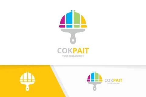 Vector dish and brush logo combination. Plate and paintbrush symbol or icon Stock Illustration