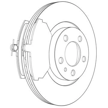 Vector disk brake with pads line art isolated on white 스톡 일러스트