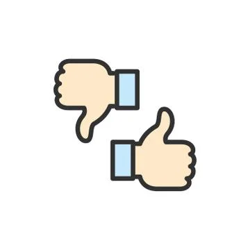 Vector like, dislike, thumbs up and down, feedback flat color line icon. Illustrazione stock