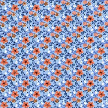 Vector ditsy floral seamless pattern in blue and pink colors. Stylish flower Stock Illustration