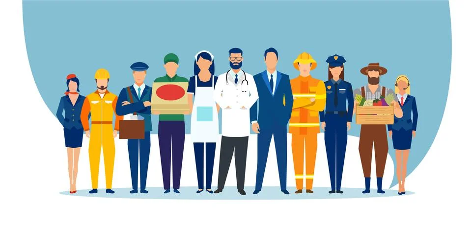 Vector of a diverse group of people of different professions and occupations Stock Illustration