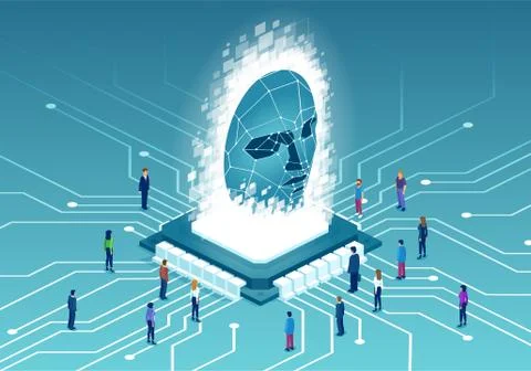 Vector of diverse people connected by modern technology computer chip Stock Illustration