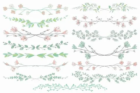 Vector Dividers with Branches, Plants and Flowers Stock Illustration